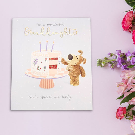 Granddaughter Birthday Card - Boofle Bear & Cake
