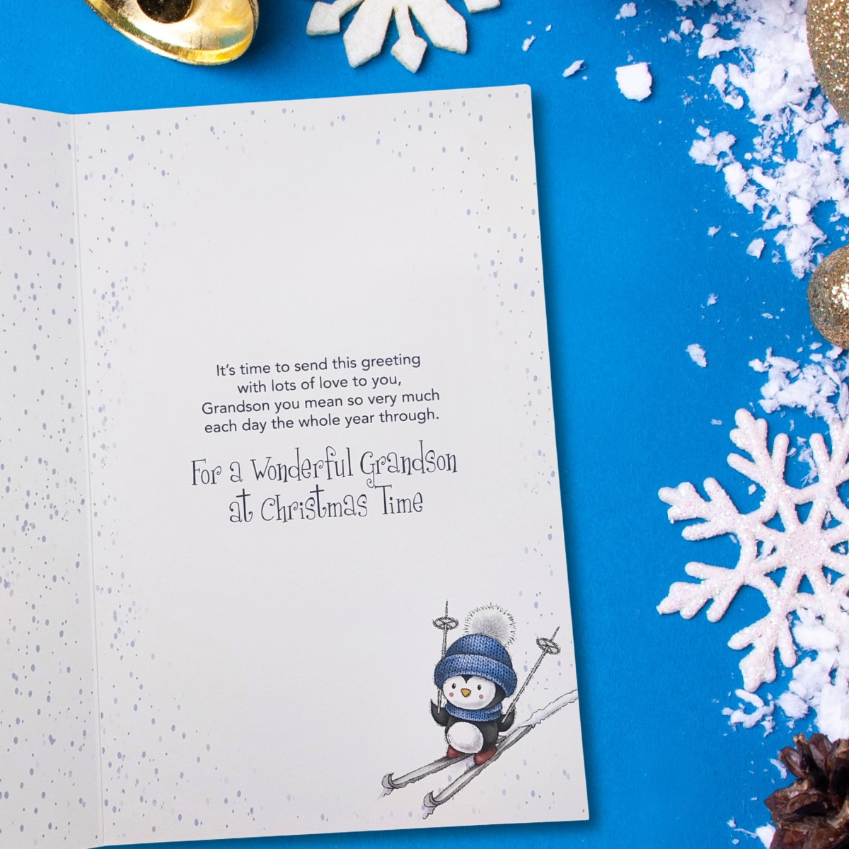 Grandson Christmas Card - Snowman & Friends