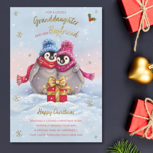 Granddaughter & Boyfriend Christmas Card - Just For You Penguins