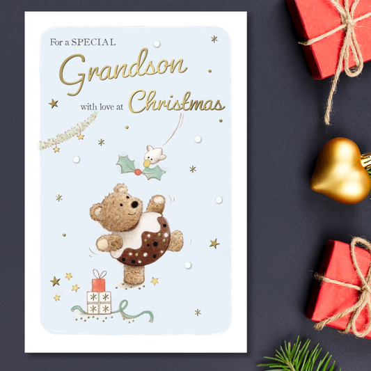 Grandson Christmas Card - Barley Bear