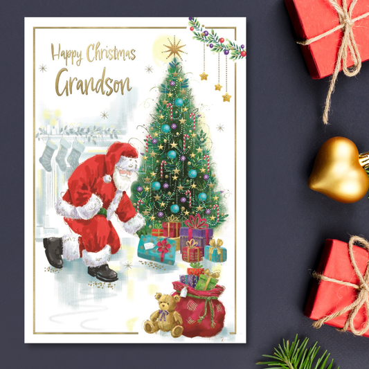 Grandson Christmas Card - Awash With Colour Santa