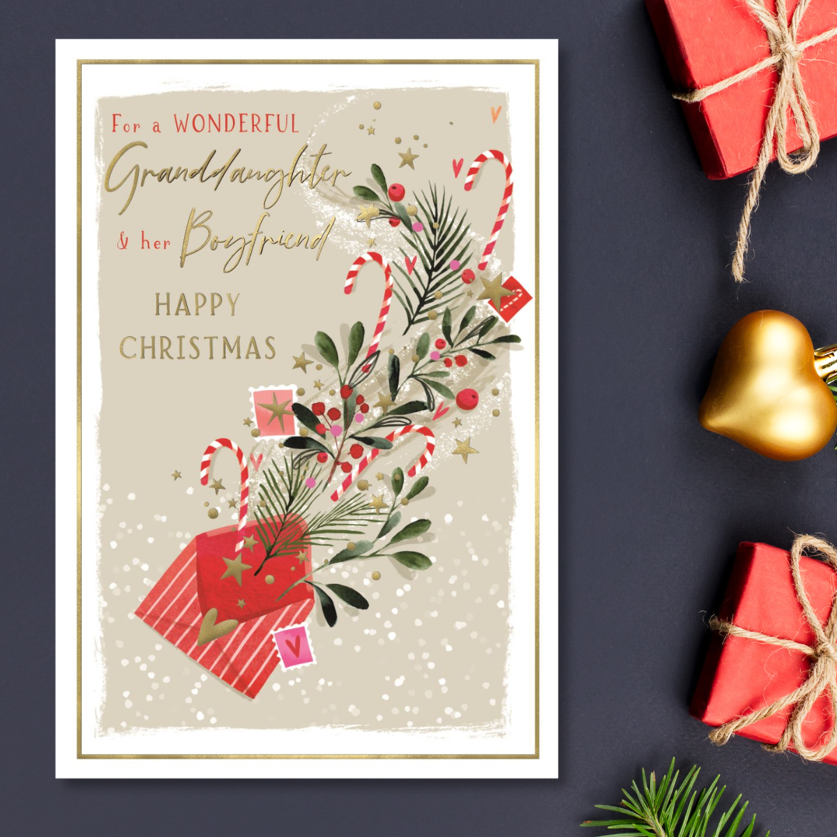 Granddaughter & Boyfriend Christmas Card - Skylight Floral Envelope