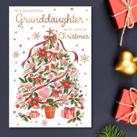 Granddaughter Christmas Card - Just For You Robin Tree