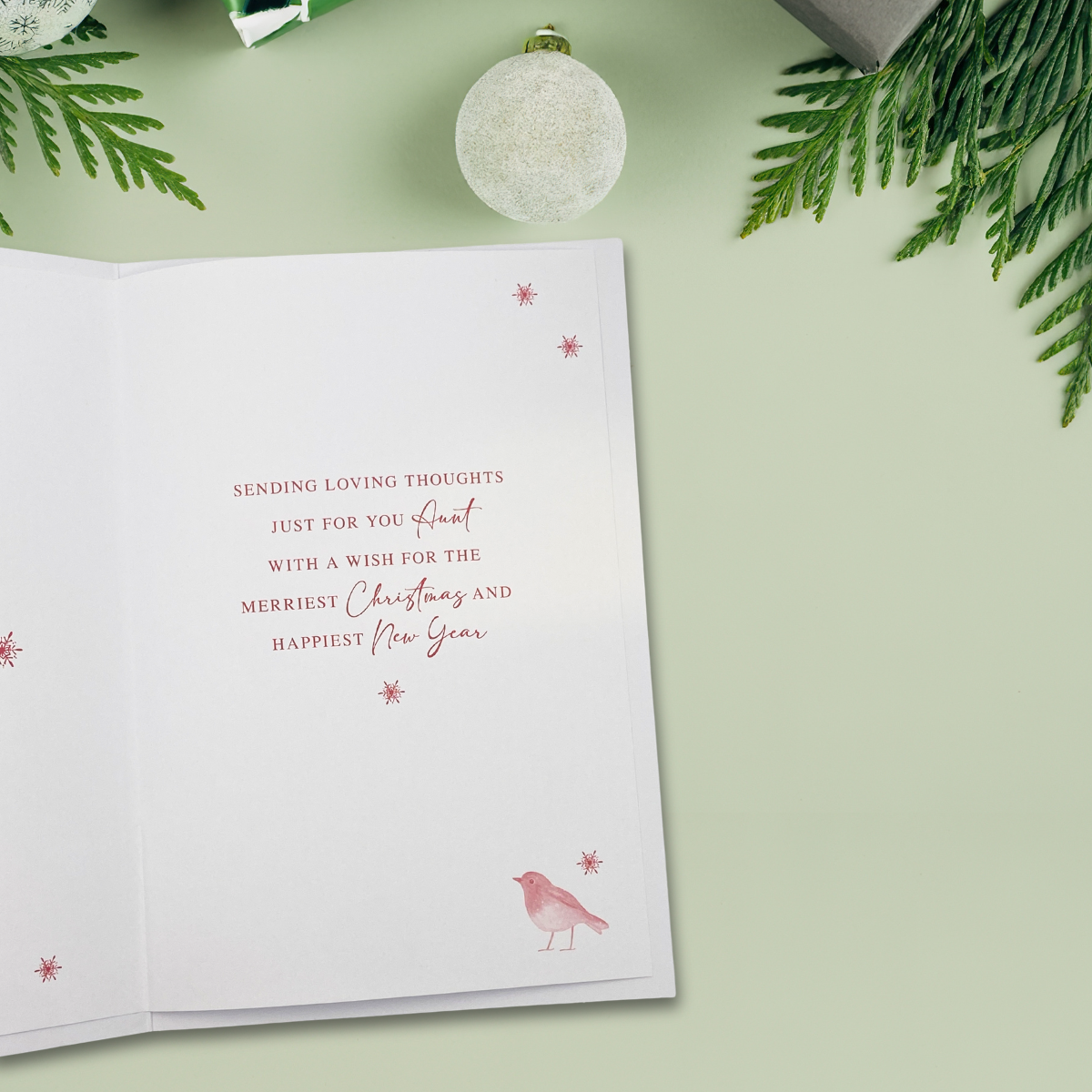 Aunt Christmas Card - Robin & Berries