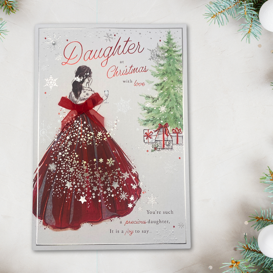 Daughter Christmas Card - Red Dress & Ribbon