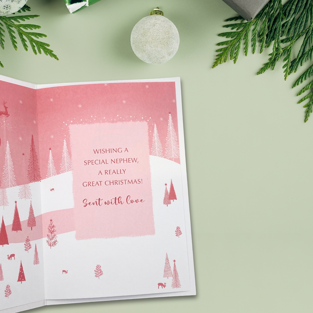 Nephew Christmas Card - Pizazz Sleigh Over The Forest