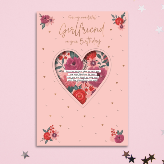 Girlfriend Birthday Card - Floral Heart