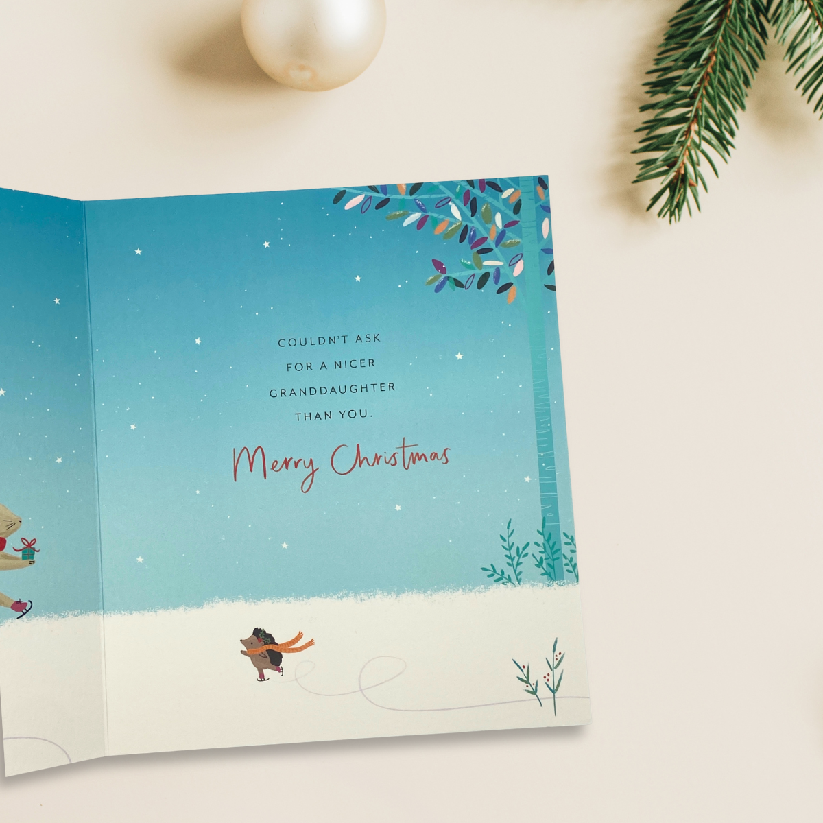 Granddaughter Christmas Card - Woodland Skaters