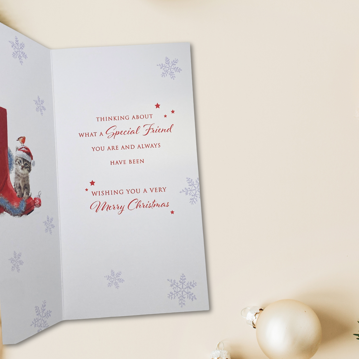 Special Friend Christmas Card - Welly & Kitten