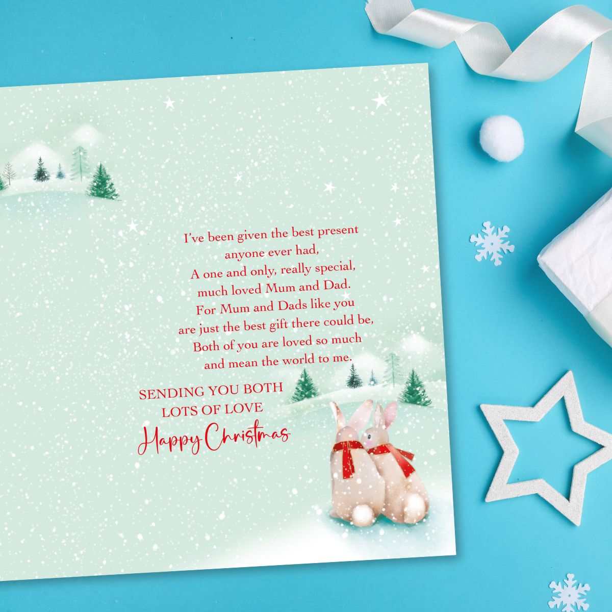 Mum & Dad Christmas Card - Snow Bunnies