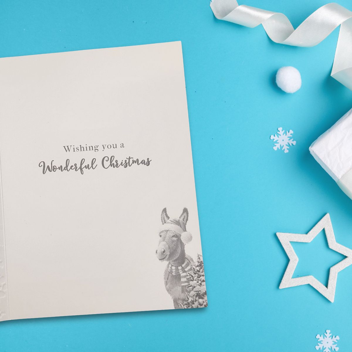 To All Of You Christmas Card - Decoupage Snowy Donkeys