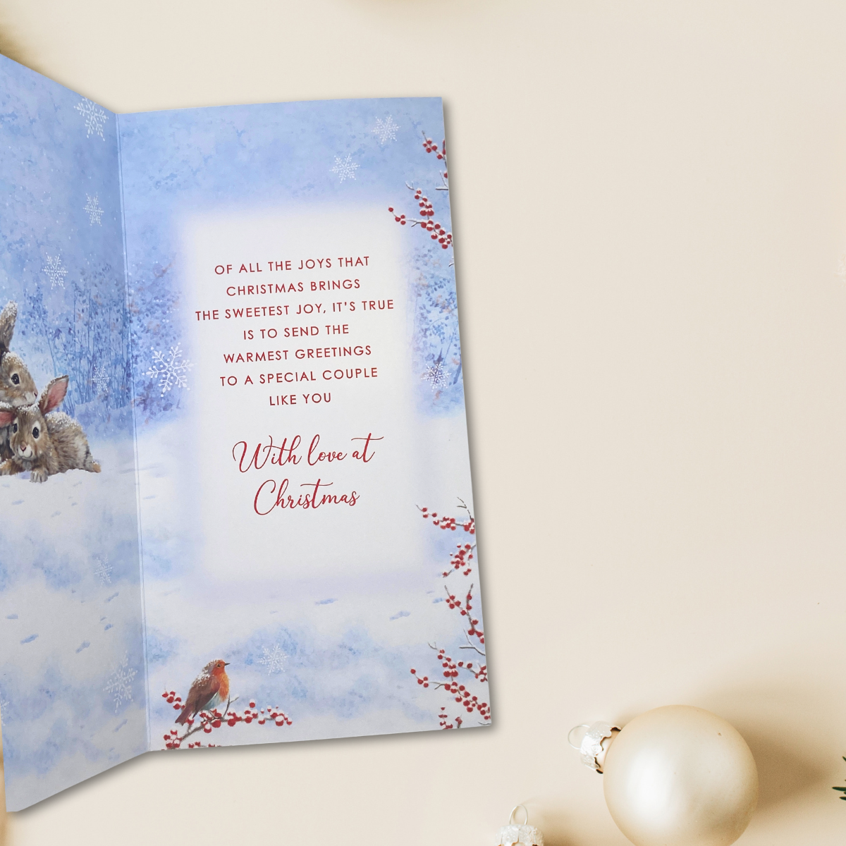 Special Couple Christmas Card - Snowy Bunnies