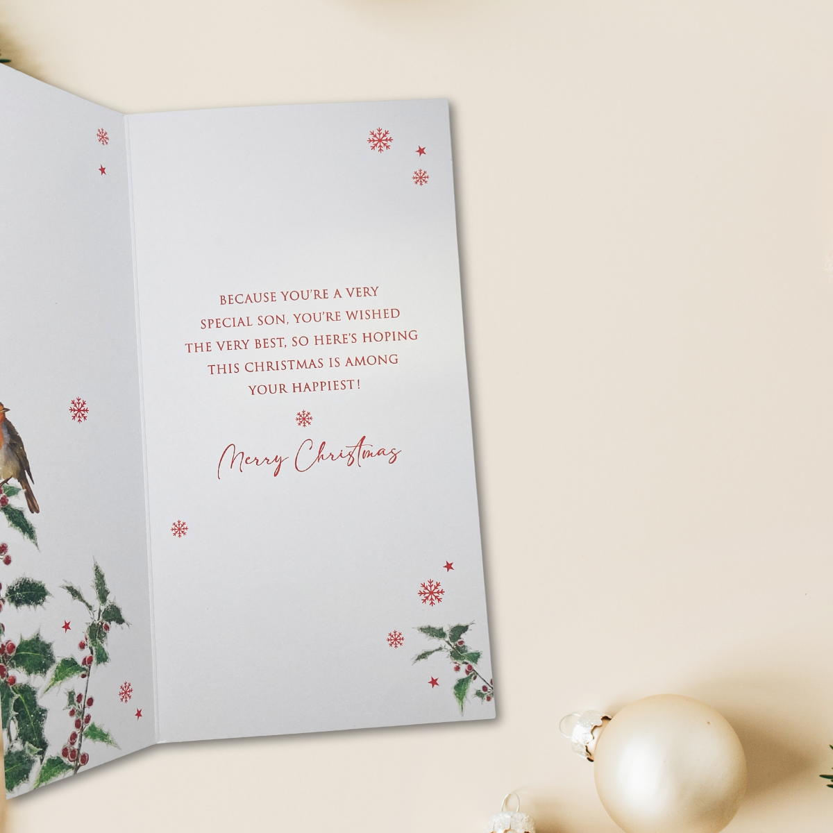 Son Christmas Card - Holly Berries & Robin