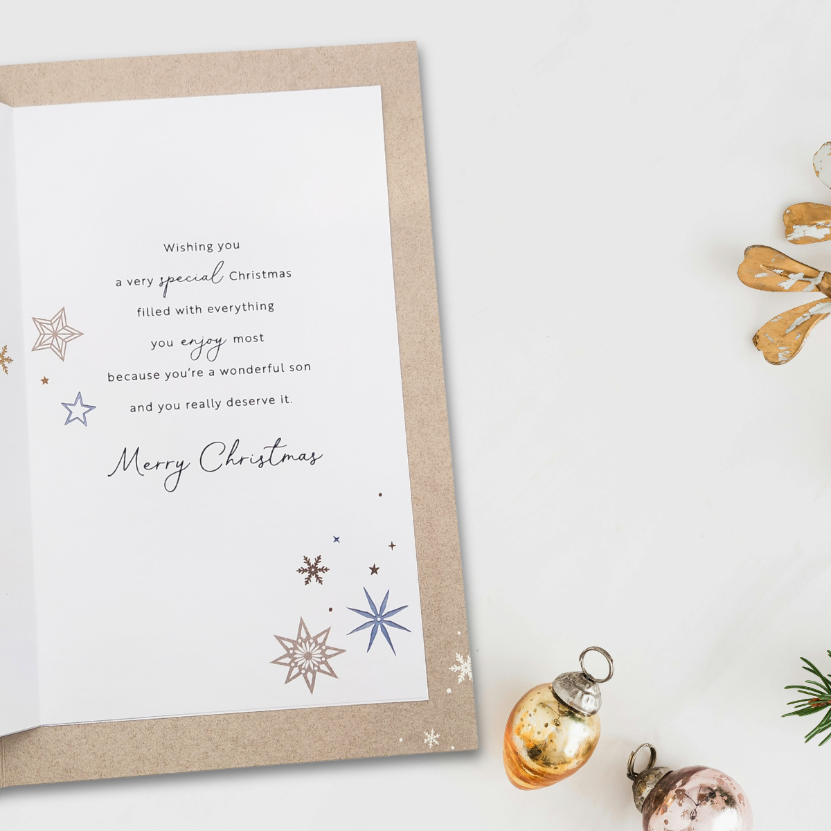 Son Large Christmas Card - Holographic Stars