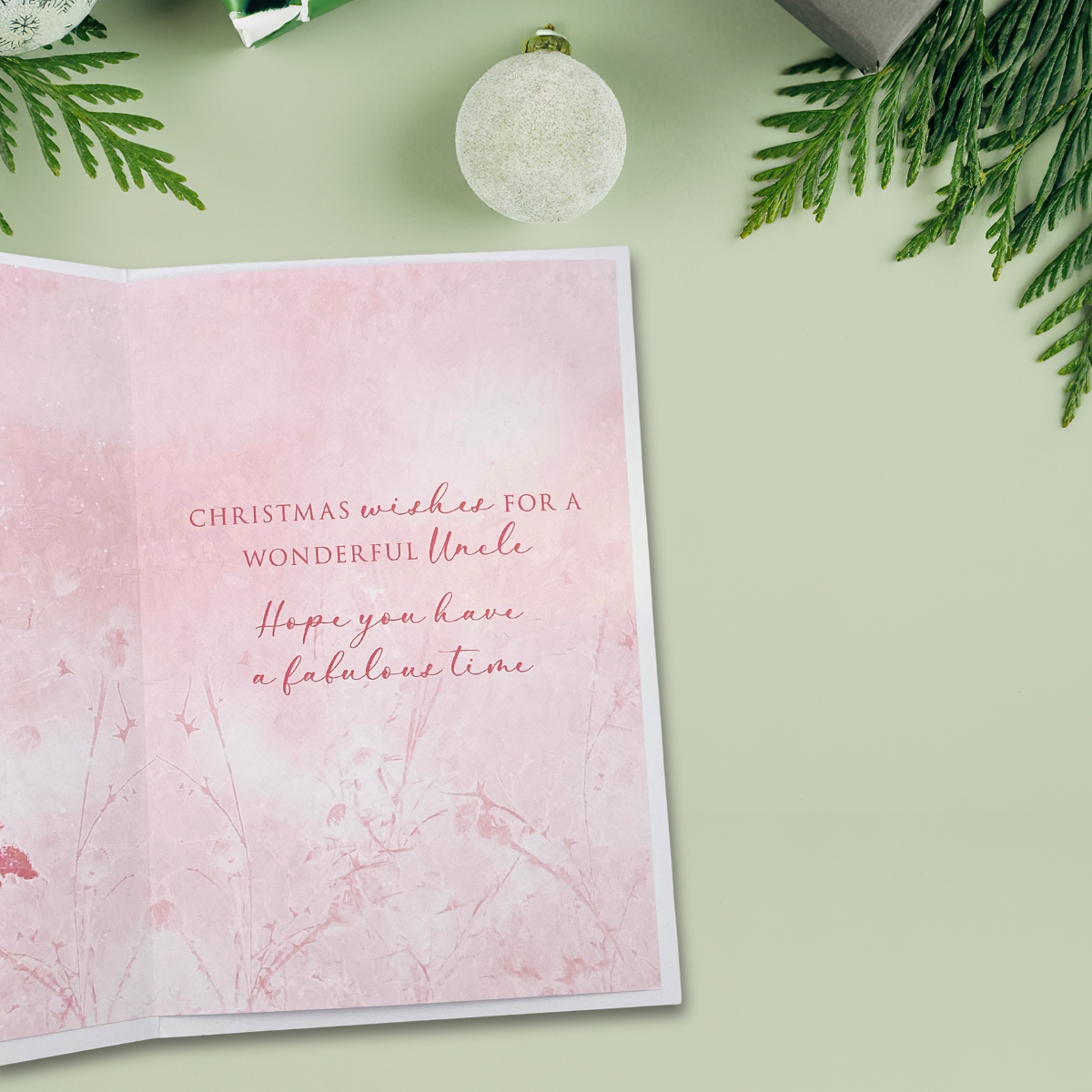 Uncle Christmas Card - Holly Berries & Robin