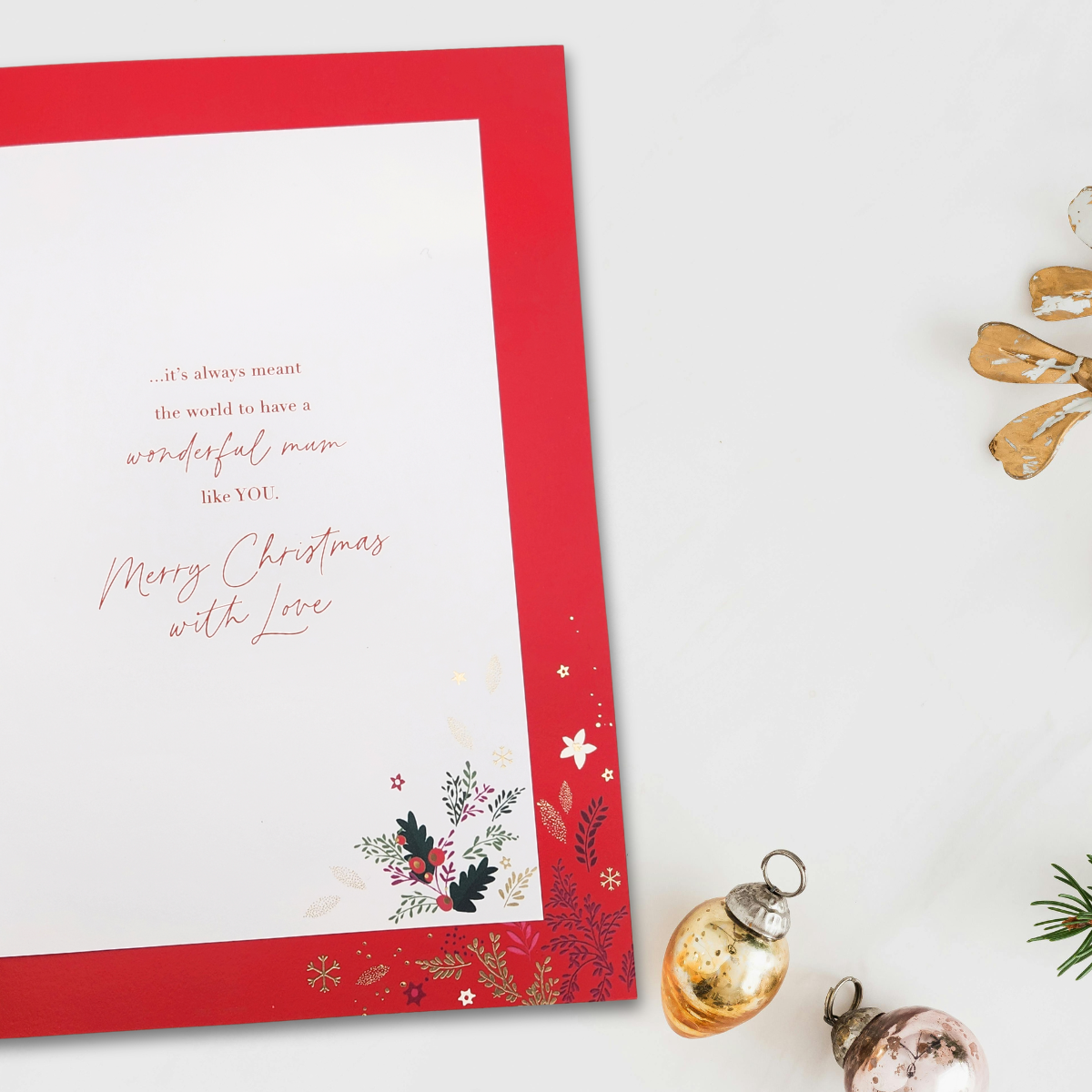 Mum Large Christmas Card - Decoupage Text & Baubles