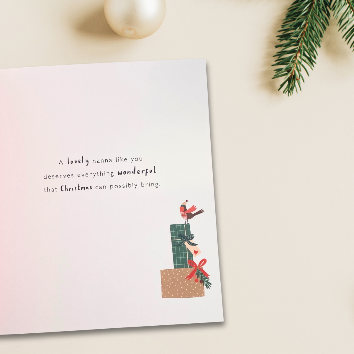 Nanna Christmas Card - Robins & Gifts