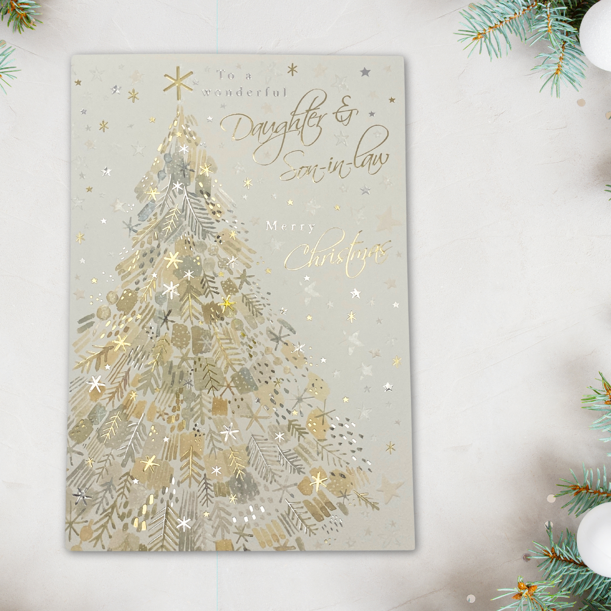 Daughter & Son-In-Law Christmas Card - Gold Tree