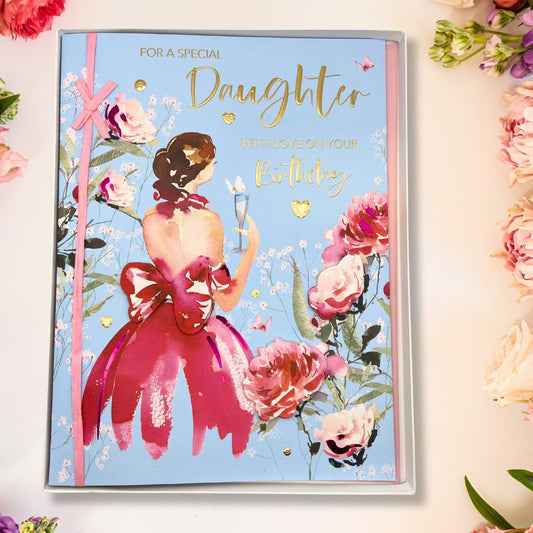Daughter Birthday Card - Boxed Floral Dress Decoupage