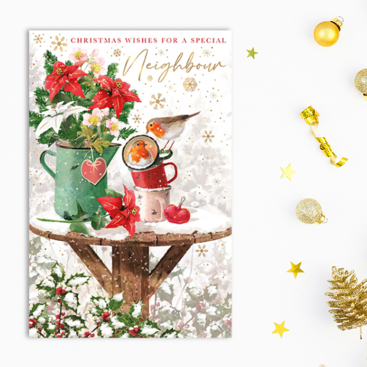 Neighbour Christmas Card - Snowy Robins