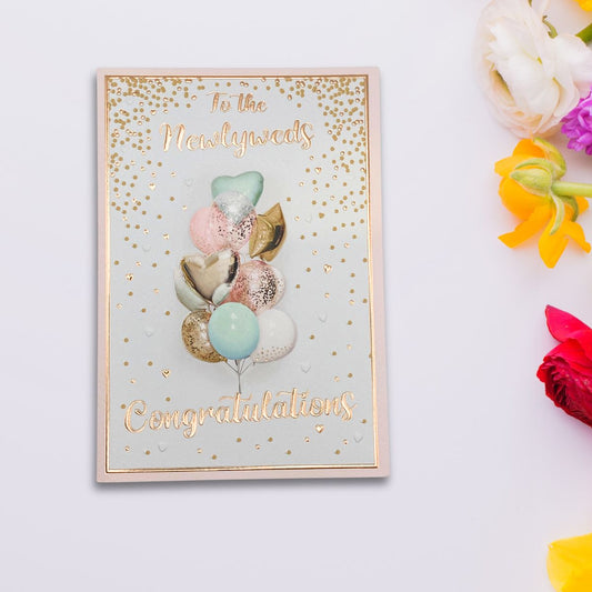 Wedding Day Card - Newlyweds Balloons