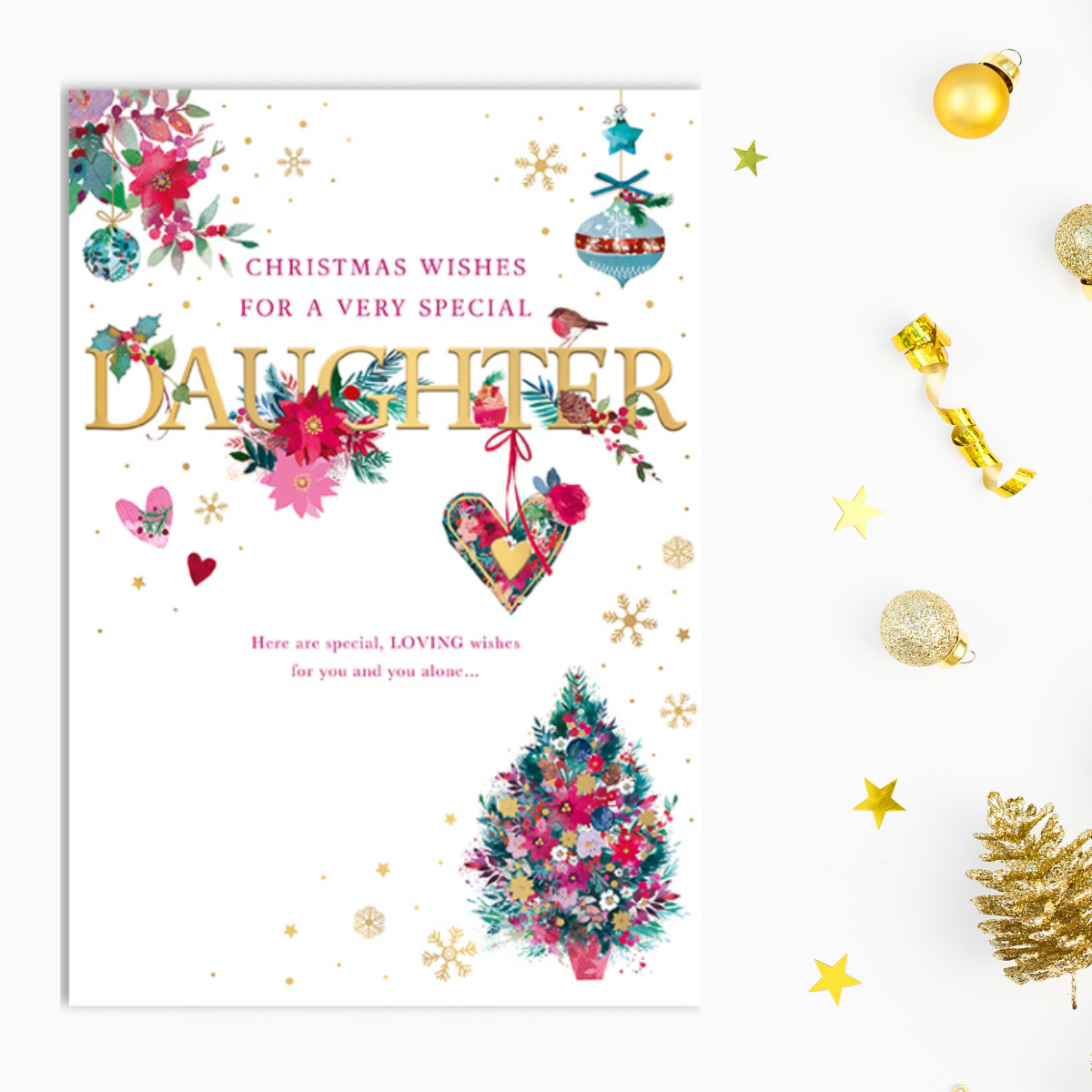 Daughter Christmas Card - Decorated Text