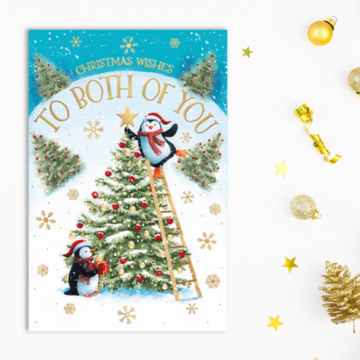 Both Of You Christmas Card - Penguins Decorating The Tree