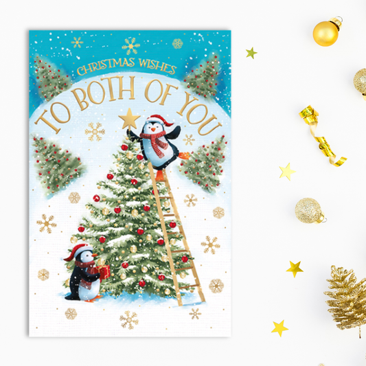 Both Of You Christmas Card - Penguins Decorating The Tree