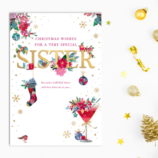 Sister Christmas Card - Decorated Text