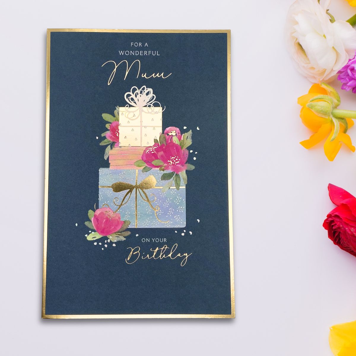 Mum Birthday Card - Floral Gift Stack