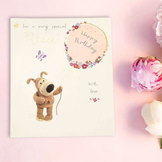 Niece Birthday Card - Boofle Bear & Balloon