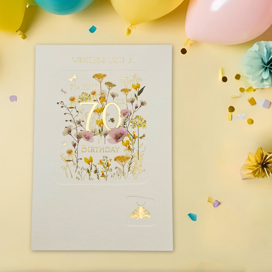 70th Birthday Card - Flower Press