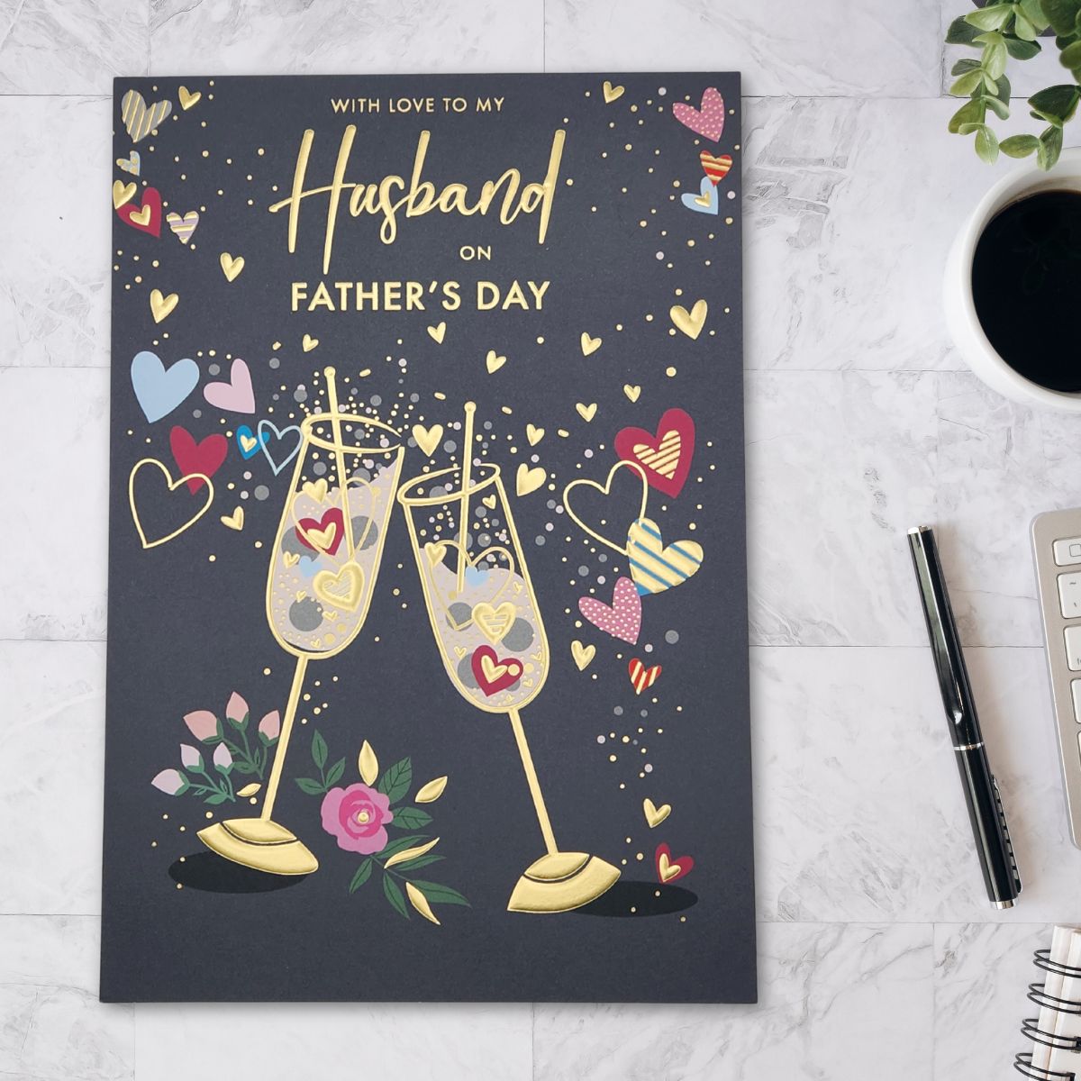 Husband Father's Day Card - Flutes & Hearts