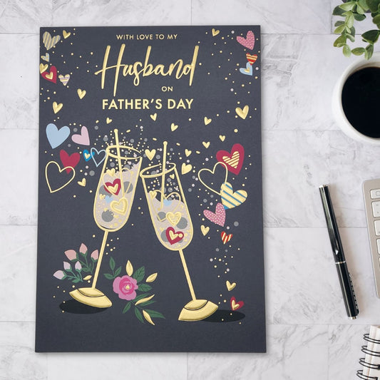 Husband Father's Day Card - Flutes & Hearts