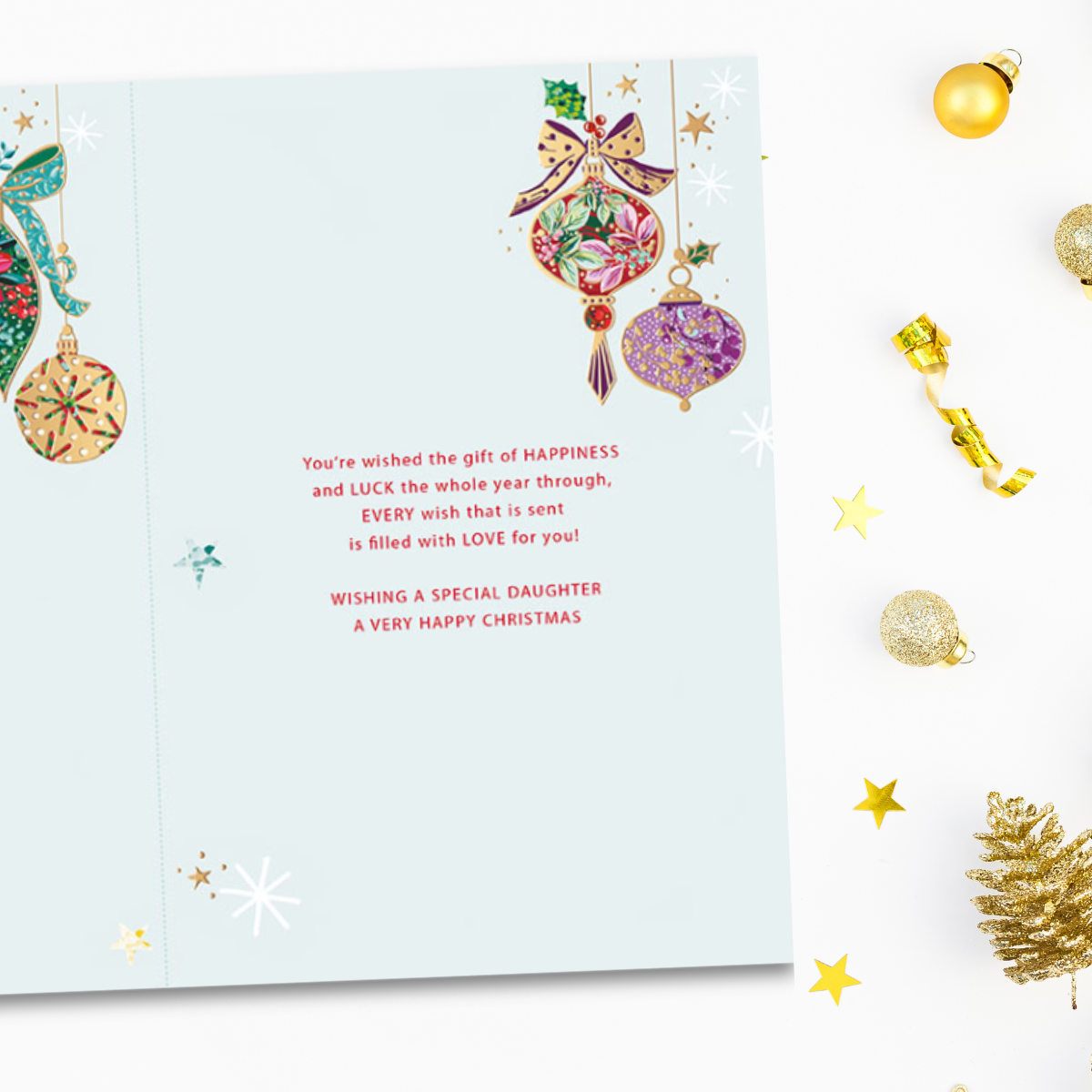 Daughter Christmas Card - Decorated Baubles