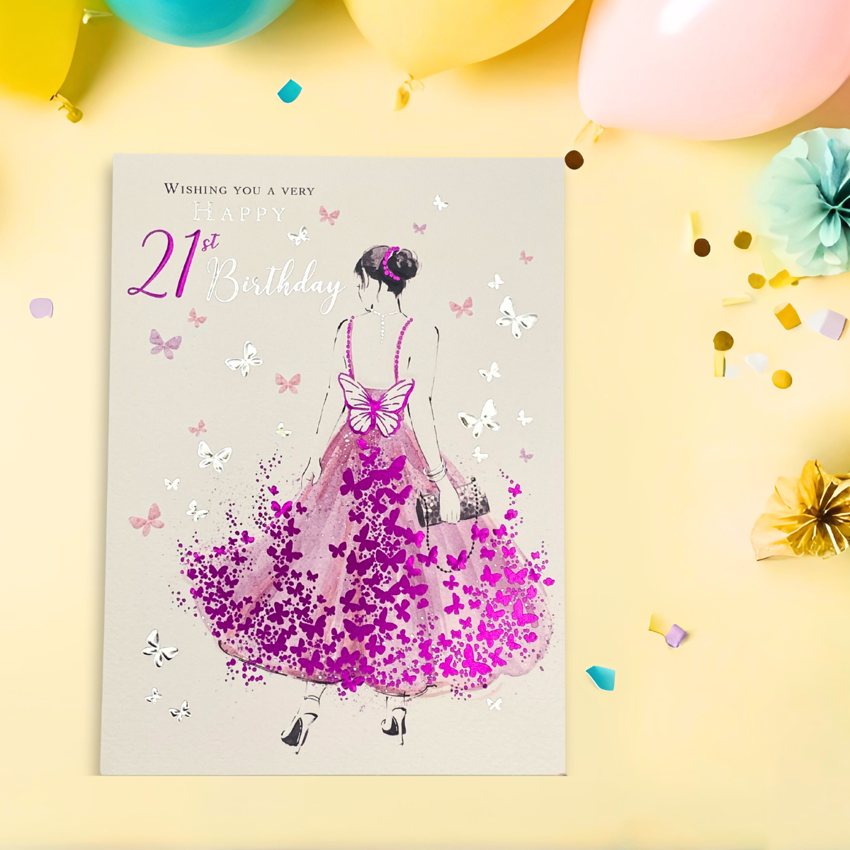 21st Birthday Card - Butterfly Dress