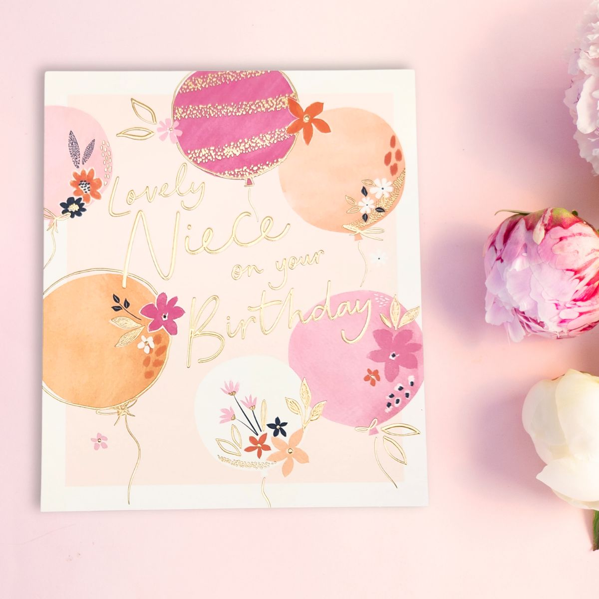 Niece Birthday Card - Pink & Coral Balloons