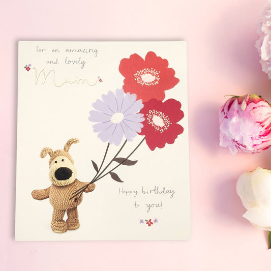 Mum Birthday Card - Boofle Bear Flowers