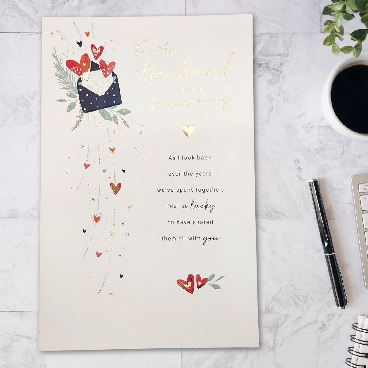 Husband Anniversary Card - Daydreams Red Hearts Large