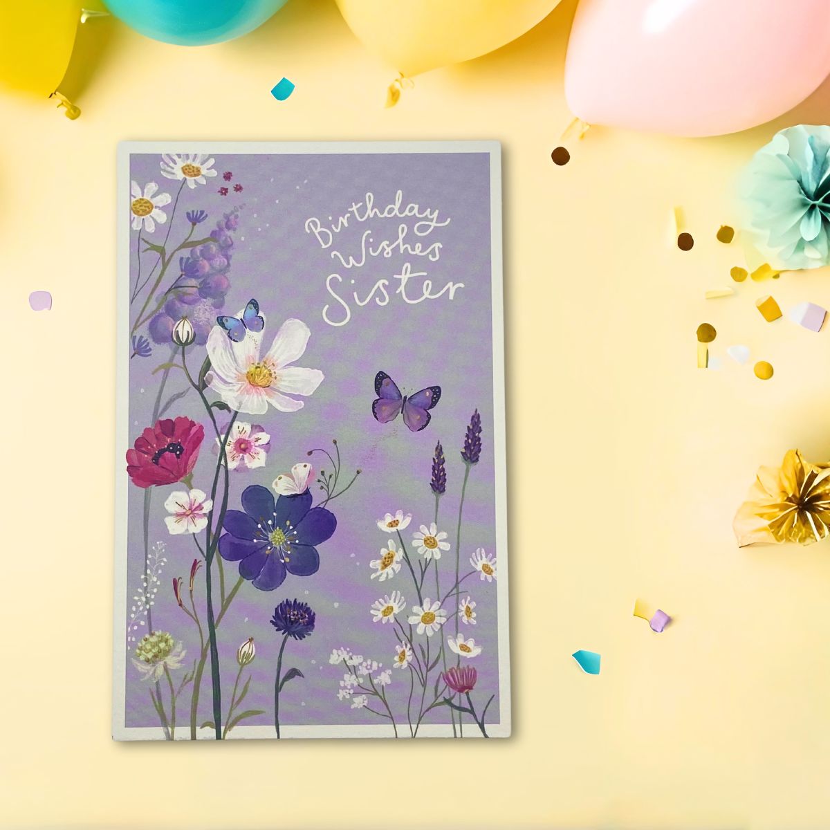 Sister Birthday Card - Flowers & Butterflies