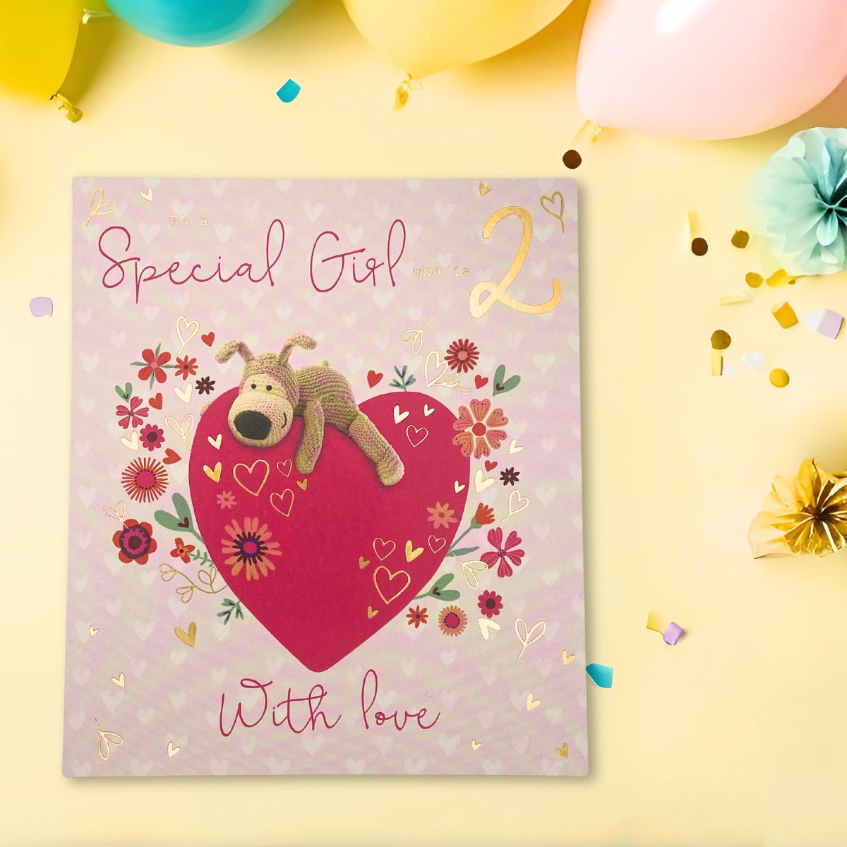 2nd Birthday Card - Boofle Bear Pink