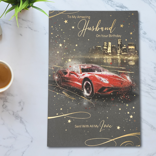 Husband Birthday Card - Grayson Red Sports Car