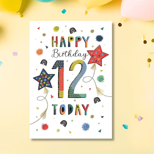 12th Birthday Card - Wonderful Wishes Balloons