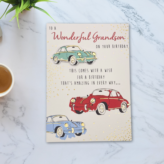 Grandson Birthday Card - Just To Say Classic Cars