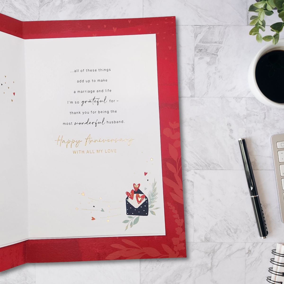 Husband Anniversary Card - Daydreams Red Hearts Large