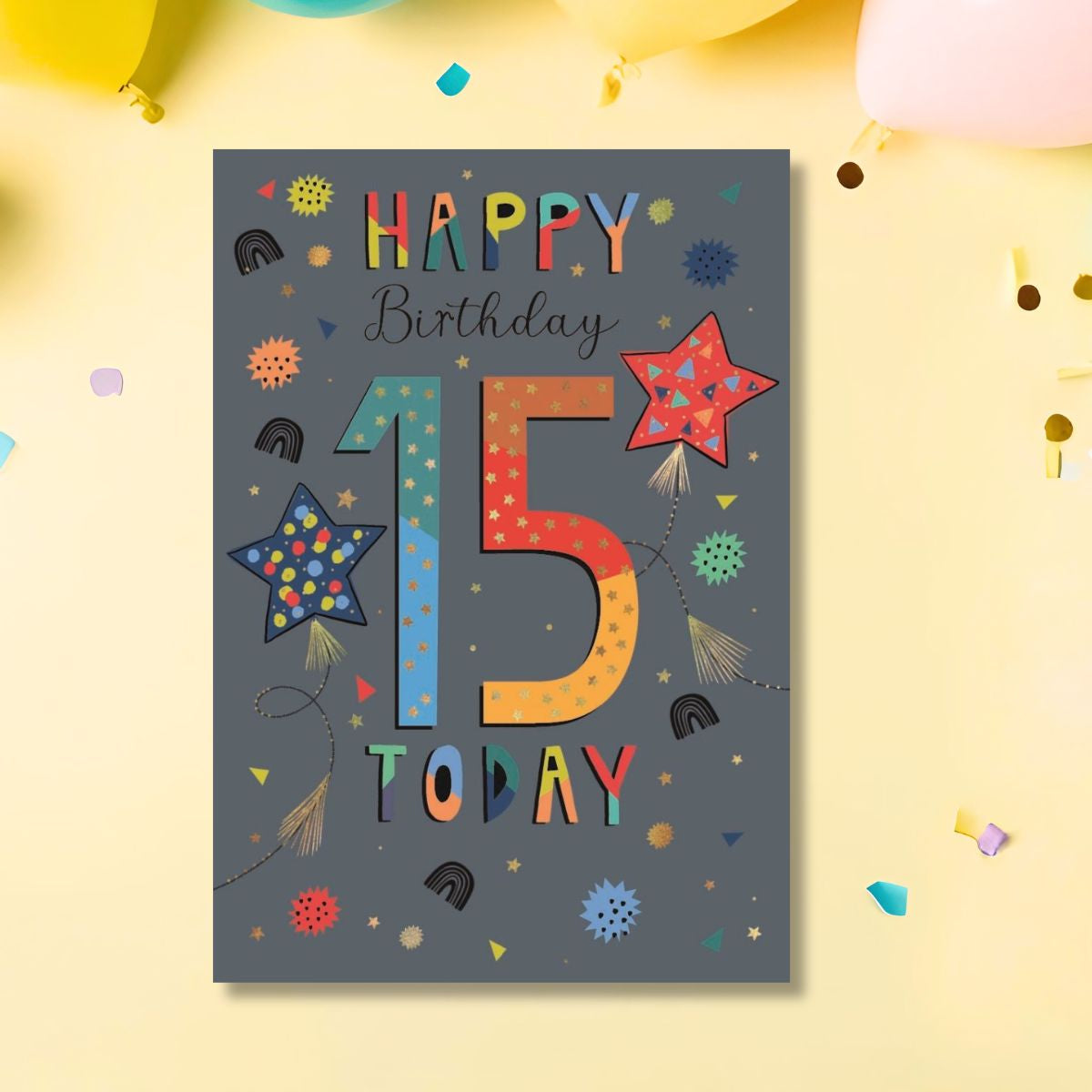 15th Birthday Card - Wonderful Wishes Stars