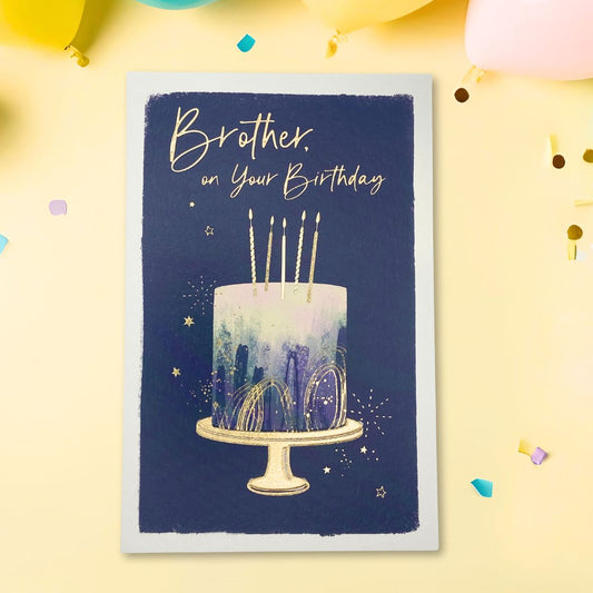 Brother Birthday Card - Gold Cake