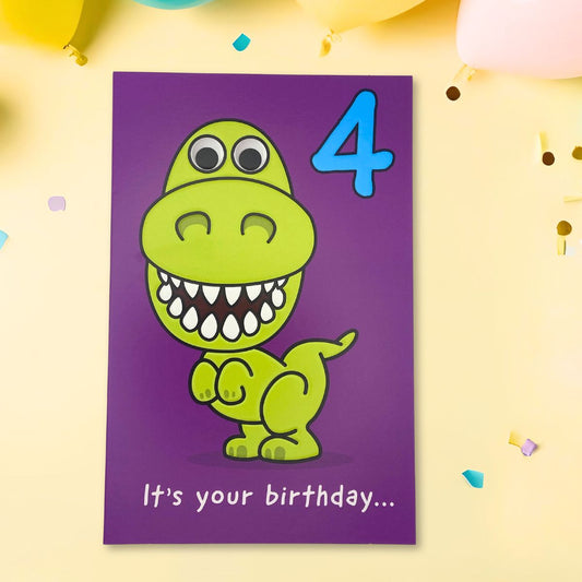 4th Birthday Card - Dinosaur