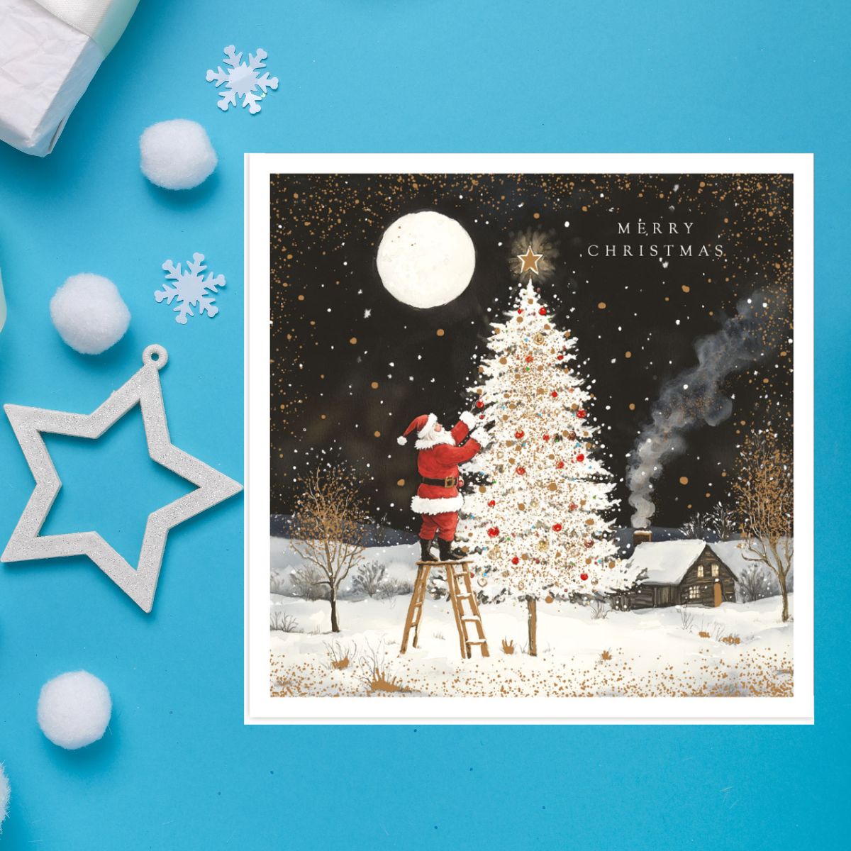 Charity Christmas Cards - 5 x Santa On A Ladder