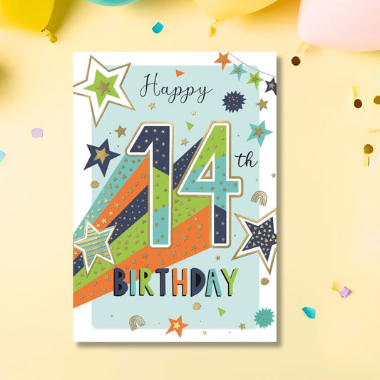 14th Birthday Card - Wonderful Wishes Stars